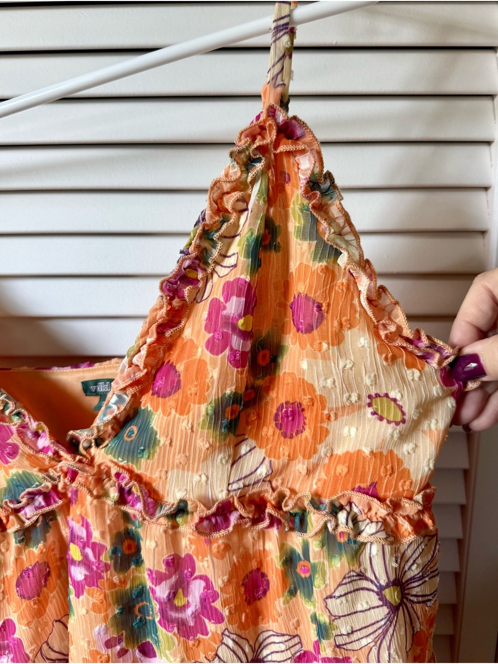 wild fable Orange Floral Ruffle Mini Dress with Pink and Green Blooms